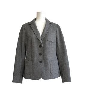 Talbots Blazer Jacket Gray Wool Blend Button Front Pockets Blazer Size 10